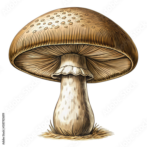 Brown Mushroom Illustration | Vintage Fungi Art isolated on transparent background