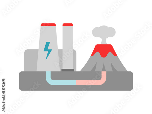 Geothermal Energy Power Plant Icon with Hot Volcano Nature Clean and Sustainable Green Supply, Save world Ecosystem efficiency Sign ESG Concepts. Eco Electricity Vector Isolate Clip Art Illustration.