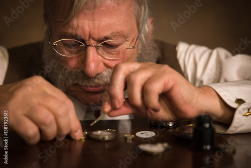 Bilde på lerret Victorian watchmaker closeup