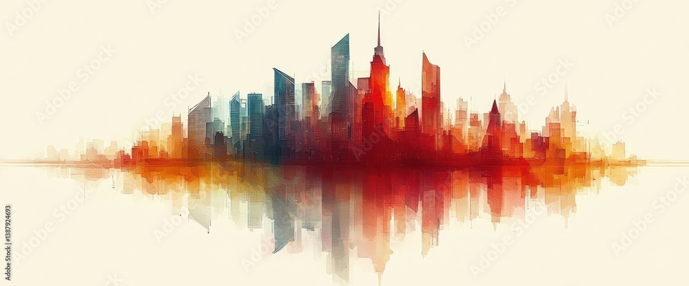 Watercolor cityscape reflection Watercolor cityscape reflection