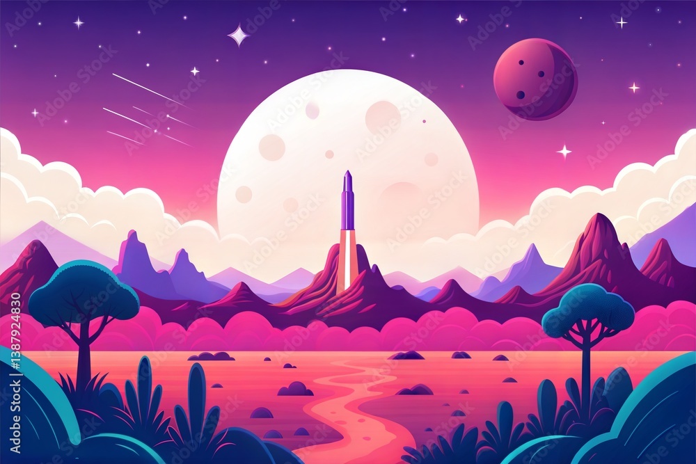 Fototapeta premium Cosmic Launch Alien Planet Space Rocket