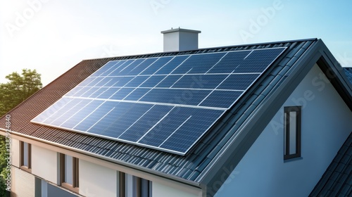 Wallpaper Mural Black solar panels are installed on a house on a clear sunny day. Power and efficiency of solar energy. Modern design. Concepts of renewable energy sources. Torontodigital.ca