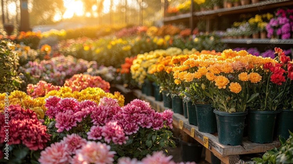 Fototapeta premium Vibrant flower displays in sunlight