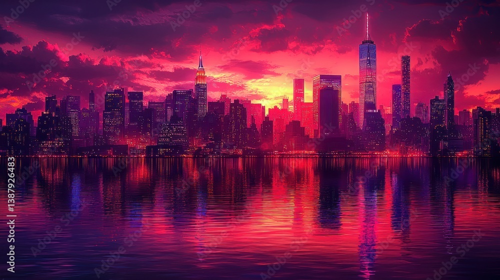 Fototapeta premium Vibrant city skyline at sunrise