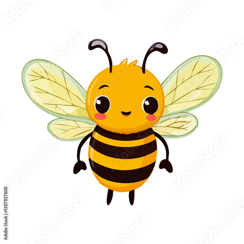 Cute cartoon bee with wings perfect for childrens books, educational materials, and playful designs needing a whimsical touch.
