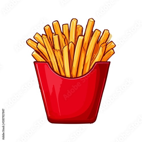 Red container of french fries, ideal for food blogs, menus, fast food promotions, or social media advertising campaigns for restaurants.