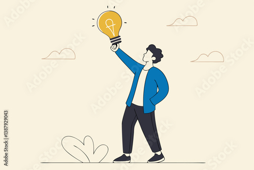 Copyright reserved, trademark intellectual property protection, original idea or innovation, legal or law protection registered concept, businessman holding light bulb idea with copyright symbol.
