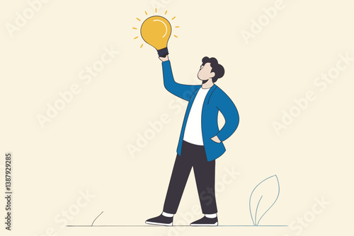 Copyright reserved, trademark intellectual property protection, original idea or innovation, legal or law protection registered concept, businessman holding light bulb idea with copyright symbol.