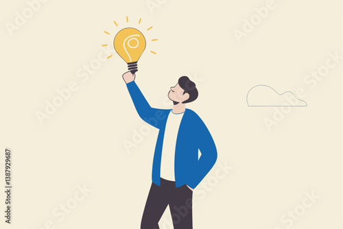 Copyright reserved, trademark intellectual property protection, original idea or innovation, legal or law protection registered concept, businessman holding light bulb idea with copyright symbol.