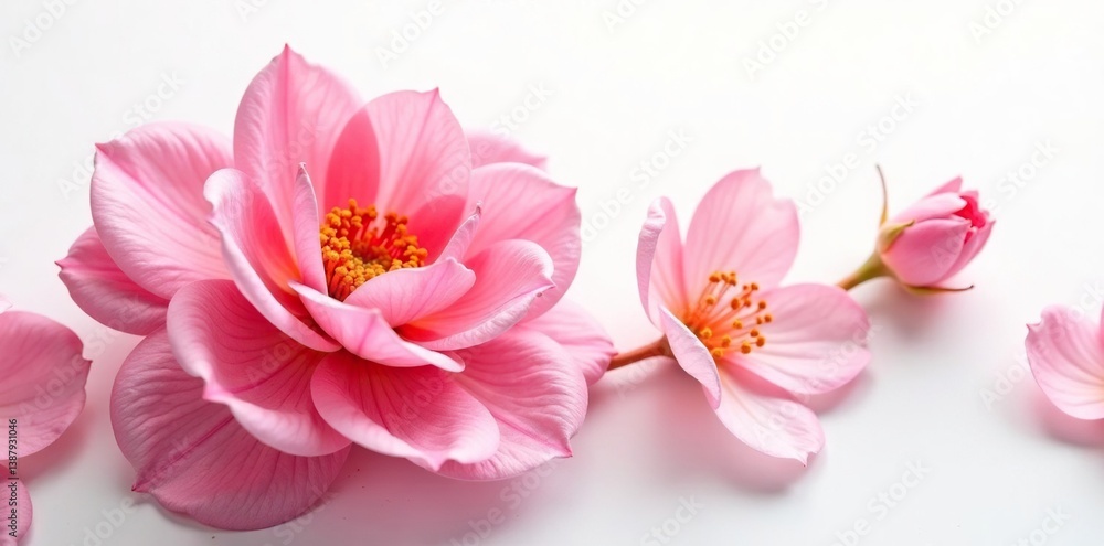 Fototapeta premium Delicate flower petals unfolding on white background, blossoms, blooms
