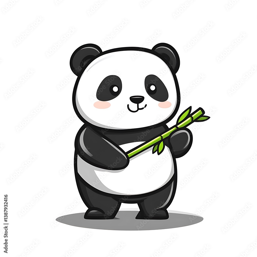 Naklejka premium Cute Panda Eating Bamboo