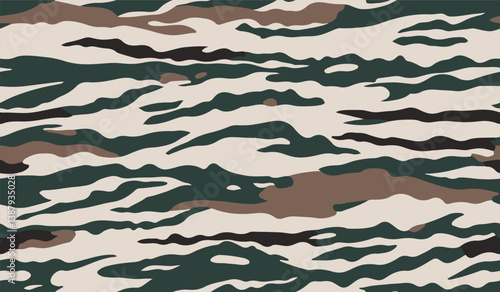 Camouflage seamless pattern.  Tiger stripe camouflage pattern. Forest real tree camouflage design. Hunting camouflage. Tiger stripe pattern.