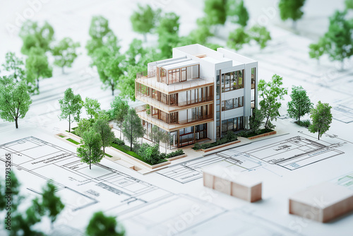 Architectural blueprints highlighting green construction techniques and sustainable building practices