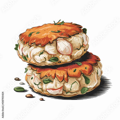 Maryland Style Crab Cakes Illustration with Jumbo Lump Crab Meat