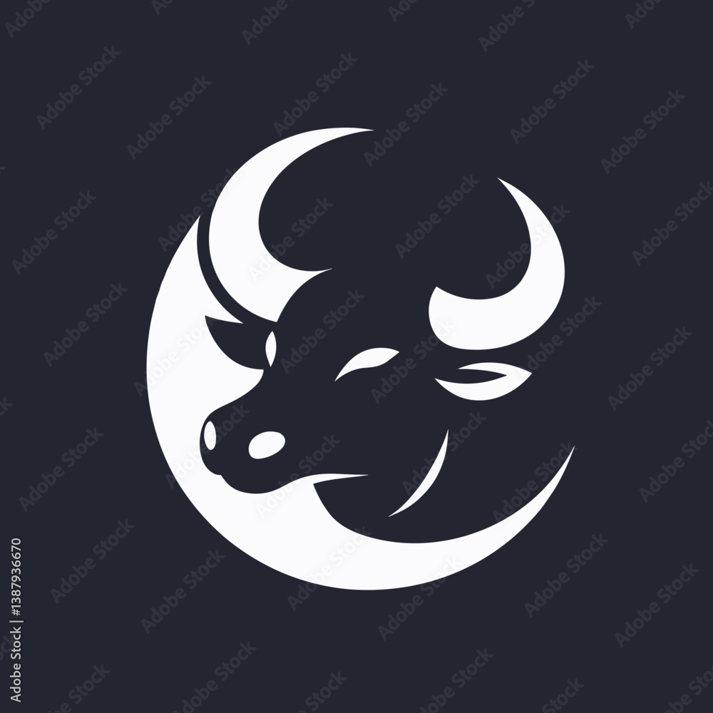 Stylized Taurus zodiac sign illustration featuring bull head and crescent moon on dark background for astrology art and branding Stylized Taurus zodiac sign illustration featuring bull head and crescent moon on dark background for astrology art and branding