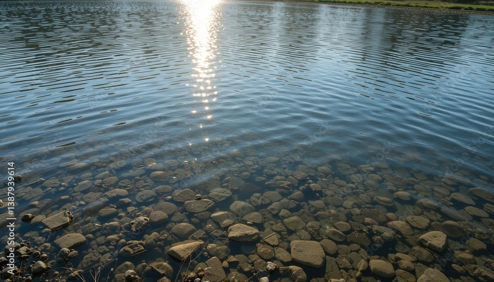 Fototapeta premium Tranquil water reflections riverbank nature photography serene environment close-up view natural beauty