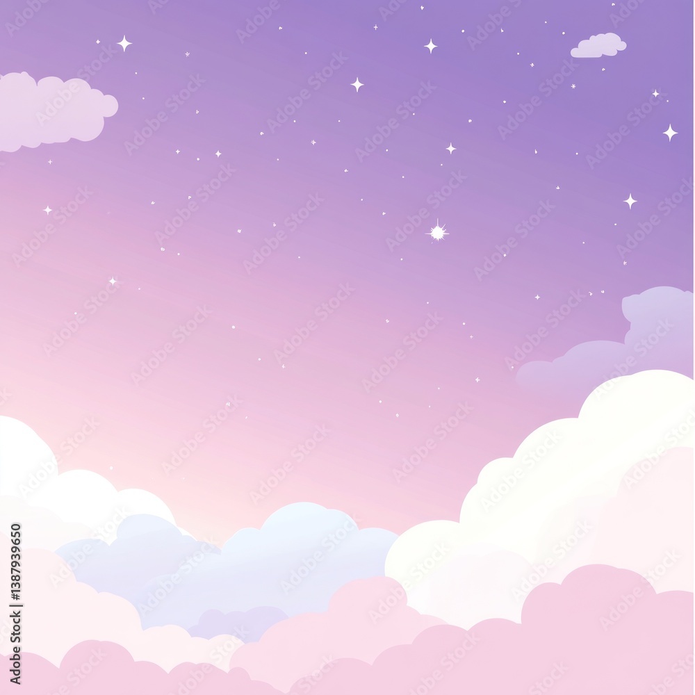 A dreamy illustration showcasing clouds and a starry gradient sky A dreamy illustration showcasing clouds and a starry gradient sky