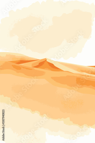 Watercolor vector desert with golden sand dunes and soft warm colors.