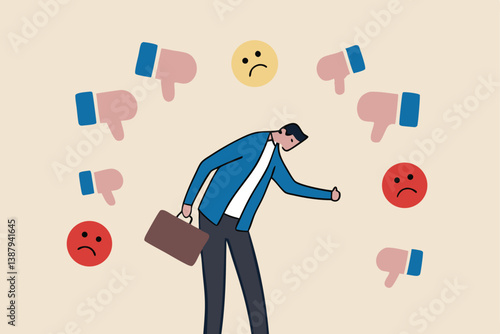 Response to negative feedback, dislike or bad customer review rating, handle complaint, business mistake or problem, satisfaction or angry opinion concept, businessman response to negative feedback.