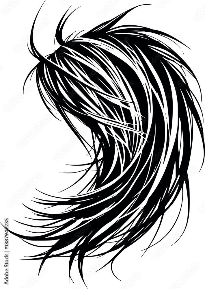 Windswept hairstyle in outline style. Expressive and artistic vector design. Windswept hairstyle in outline style. Expressive and artistic vector design.