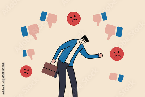Response to negative feedback, dislike or bad customer review rating, handle complaint, business mistake or problem, satisfaction or angry opinion concept, businessman response to negative feedback.