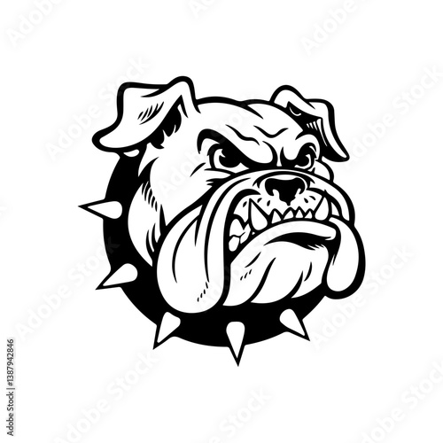 Illustration of bulldog head. Design element for logo, label, sign. Vector illustration