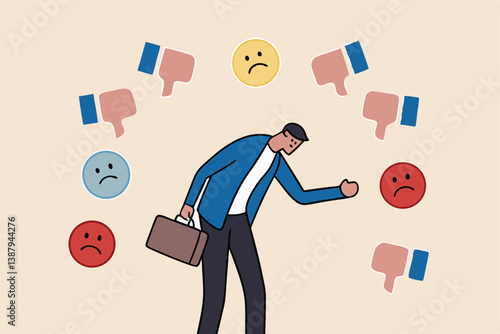 Response to negative feedback, dislike or bad customer review rating, handle complaint, business mistake or problem, satisfaction or angry opinion concept, businessman response to negative feedback.