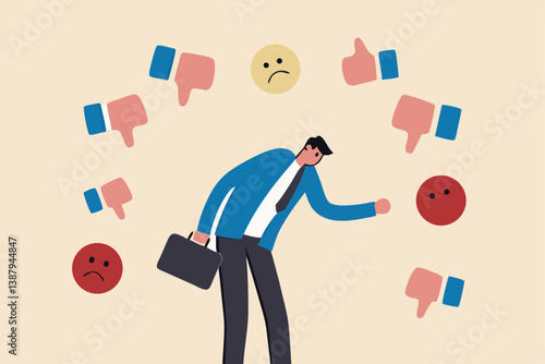 Response to negative feedback, dislike or bad customer review rating, handle complaint, business mistake or problem, satisfaction or angry opinion concept, businessman response to negative feedback.