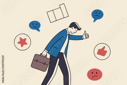 Response to negative feedback, dislike or bad customer review rating, handle complaint, business mistake or problem, satisfaction or angry opinion concept, businessman response to negative feedback.