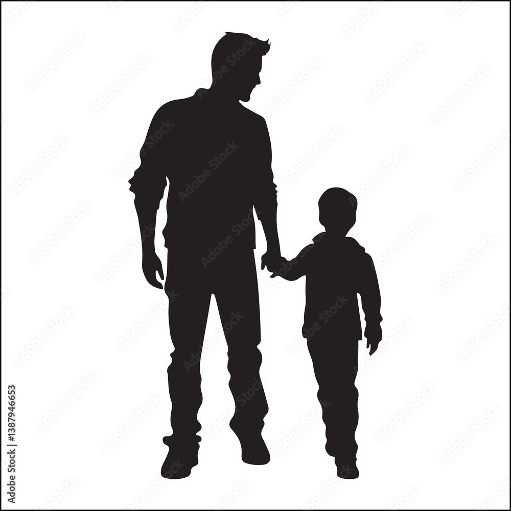 silhouette of a family, father and son walking silhouette of a family, father and son walking
