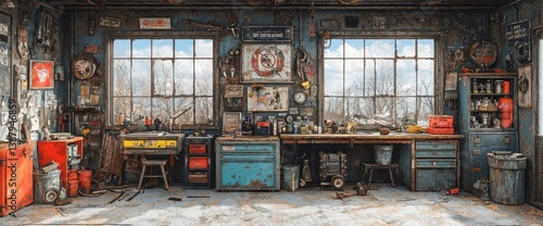 Old-timey garage with tools