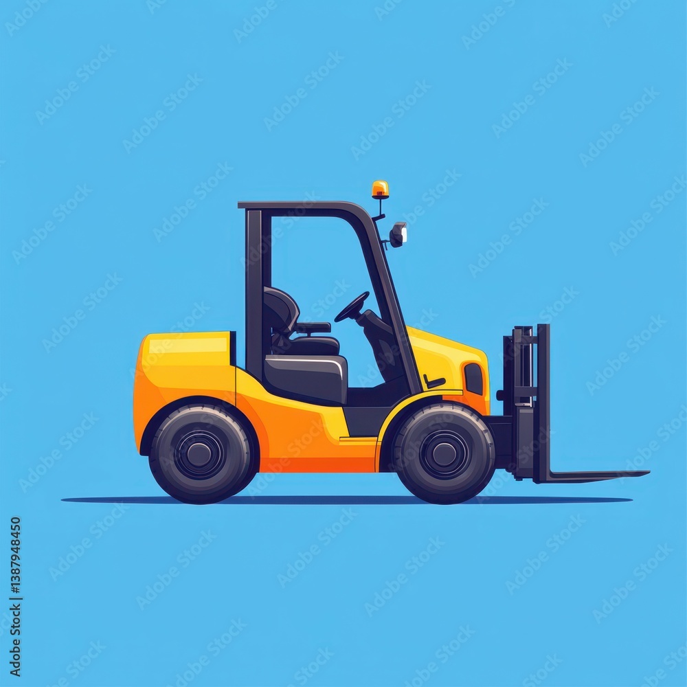 Fototapeta premium Bright yellow forklift on a blue background showcasing a construction vehicle in a modern design