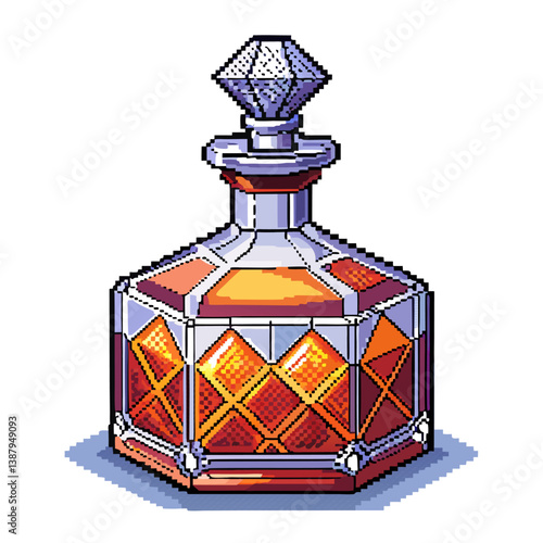 Vintage Pixel Art Decanter with Geometric Pattern and Diamond Stopper