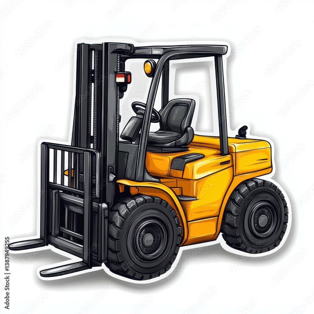 Forklift working in a warehouse during the day to lift heavy goods for storage and transportation needs Forklift working in a warehouse during the day to lift heavy goods for storage and transportation needs