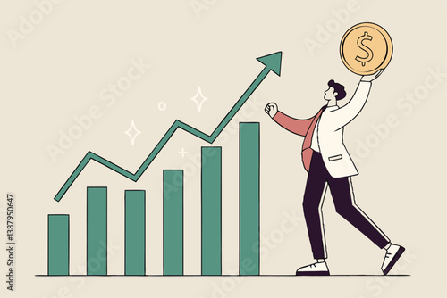 Sales person, marketing or investment professional, earning profit or sale commission money, growth planning or success financial advisor concept, confident businessman hold dollar with growth chart.