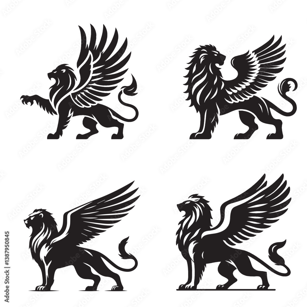 Fototapeta premium Griffin Silhouette | Mythical Eagle-Lion Hybrid Vector Illustration