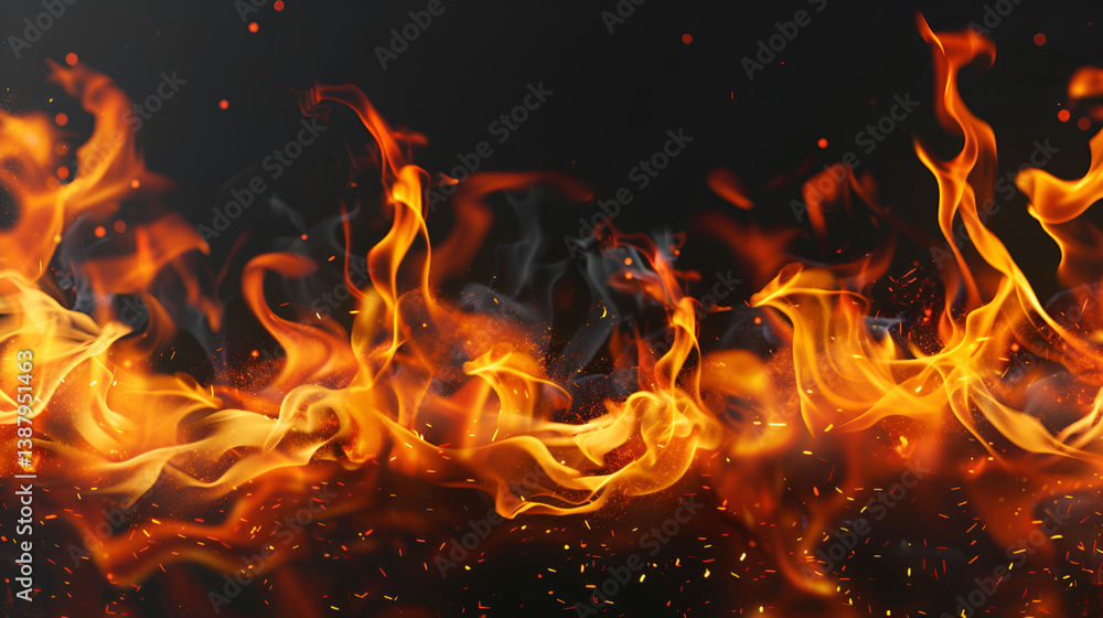 Fototapeta premium Fire Border Isolated on Transparent Background