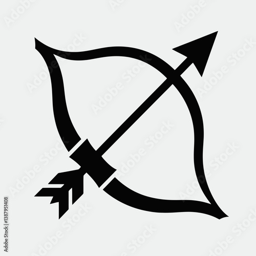 very simple flat and single minimalist Bow and Arrow String Silhouettes in black on a white background
