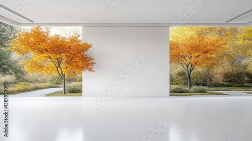 Fototapeta Naklejka Na Ścianę i Meble -  Modern empty space with fall foliage views