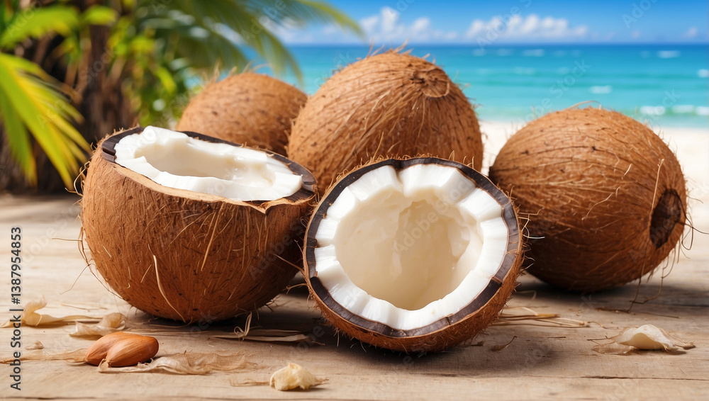 Fresh Coconuts Displayed on a White Background Fresh Coconuts Displayed on a White Background