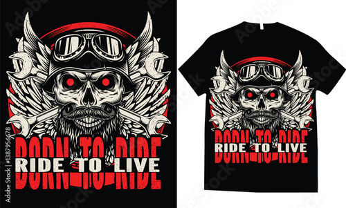 Motorcycle skull helmet byker rider piston rebel gear engine speed rider wings grunge t-shirt design distressed vector illustration.