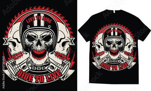 Motorcycle skull helmet byker rider piston rebel gear engine speed rider wings grunge t-shirt design distressed vector illustration.