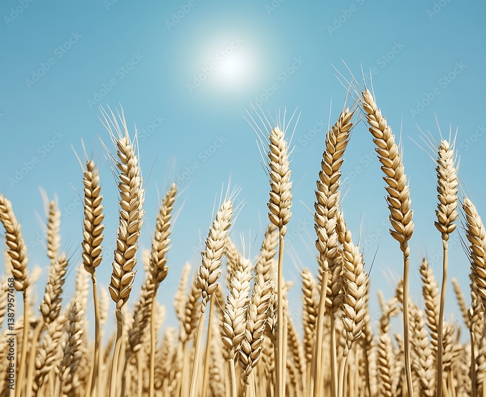 Golden wheat field under bright sky, sunlight Golden wheat field under bright sky, sunlight