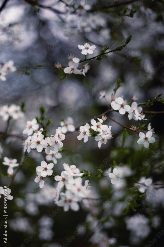 Śliwa tarnina (Prunus spinosa L.), wiosenne tło, tapeta, motyw w kwiaty