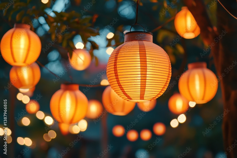 A Colorful Festive Gathering Featuring Beautiful Paper Lanterns for Celebrations and Events A Colorful Festive Gathering Featuring Beautiful Paper Lanterns for Celebrations and Events