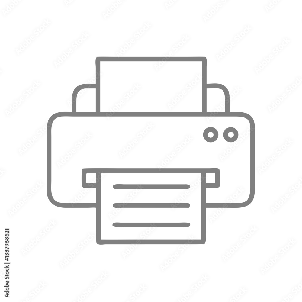 Printer printing document sheet in minimal line-art style Printer printing document sheet in minimal line-art style