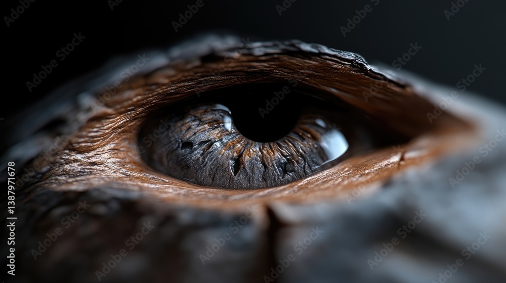 Close-up of an eye nestled within a wood-like structure Close-up of an eye nestled within a wood-like structure