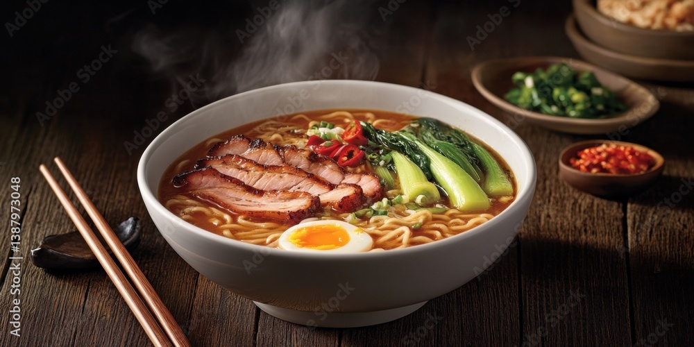 Tazón de ramen con carne y verduras