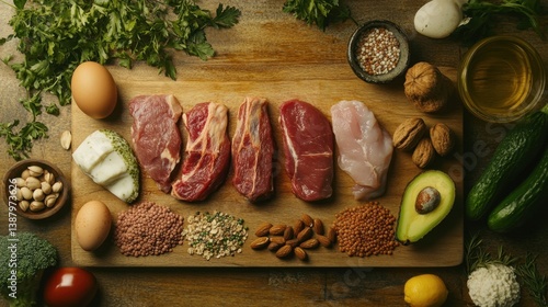 Obraz na płótnie Tabla de carne y alimentos frescos para cocinar w salonie