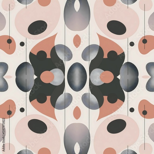 Seamless Minimal Geometric Pattern with Soft Pastel Shapes and Symmetrical Scandinavian Design

